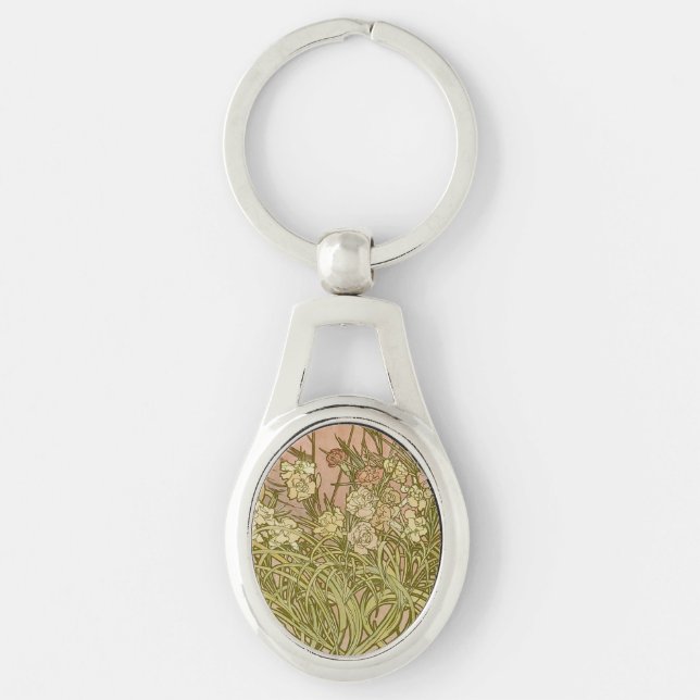 Chaveiro Art Nouveau Alfonse Mucha Flores de cravo florais (Frente)