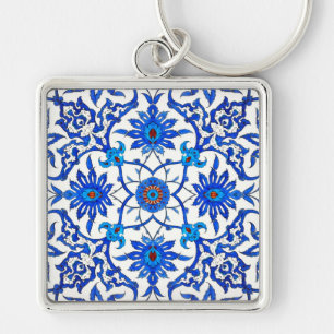 Chaveiro Art Nouveau Azulejo Chinês - Cobalto Azul e Branco