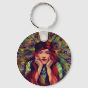 Chaveiro Art nouveau deco mulher pacifista feather elegante