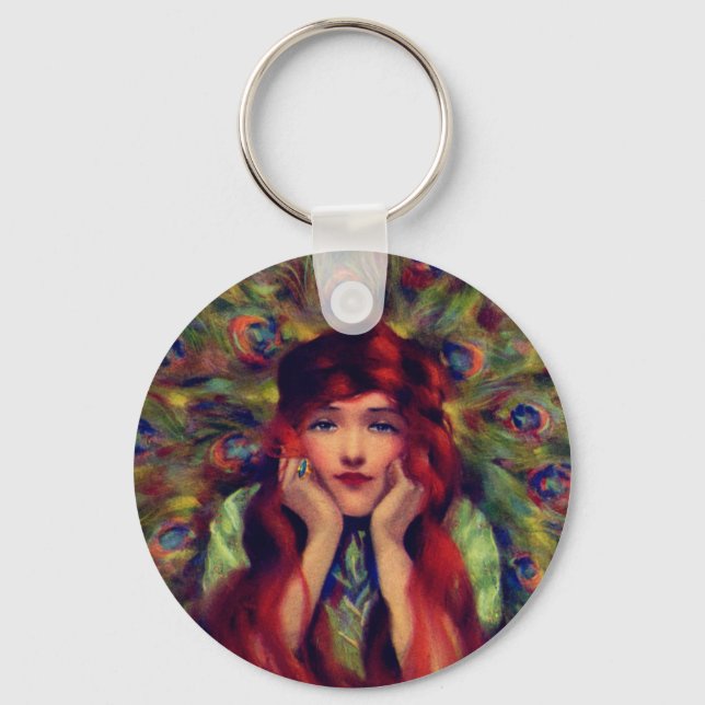 Chaveiro Art nouveau deco mulher pacifista feather elegante (Frente)
