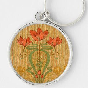 Chaveiro Art nouveau elegante floral papoulas flores vitori