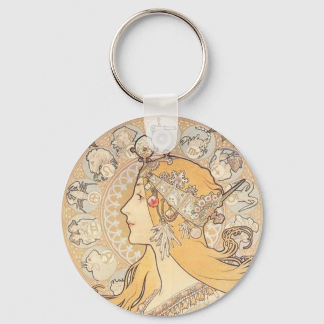 Chaveiro Art Nouveau ~ Mucha ~ LA PLUME (Frente)