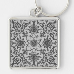 Chaveiro Art Nouveau - Padrão Chinês - Cinzas de Prata