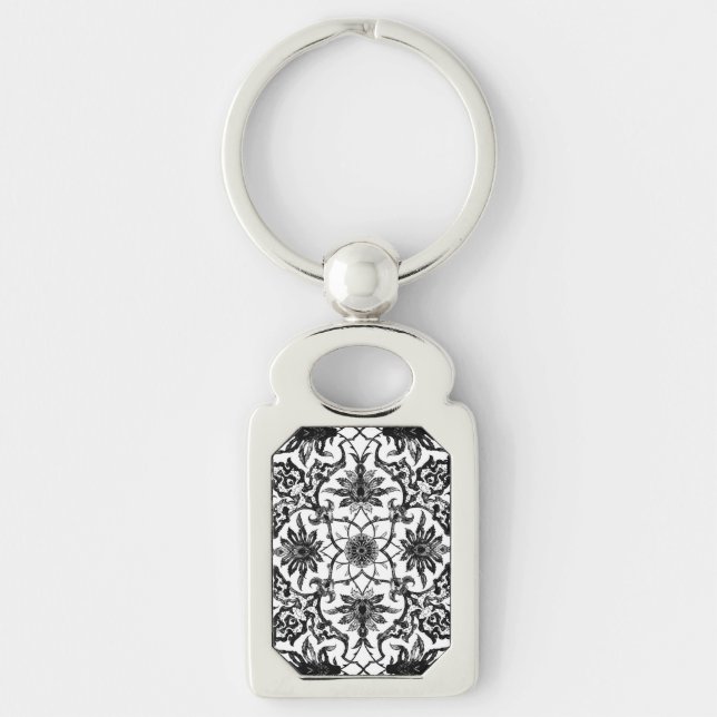 Chaveiro Art Nouveau - Padrão Chinês - Preto e Branco (Frente)