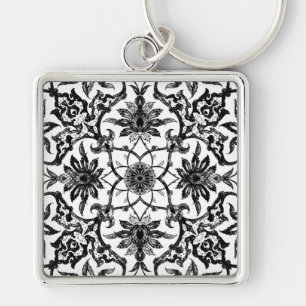 Chaveiro Art Nouveau - Padrão Chinês - Preto e Branco