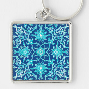 Chaveiro Art Nouveau - Padrão Chinês - Turquesa e Azul