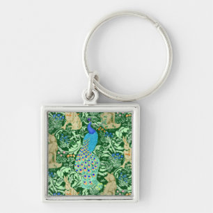 Chaveiro Art Nouveau Peacock Impressão, Cobalt Azul e Verde