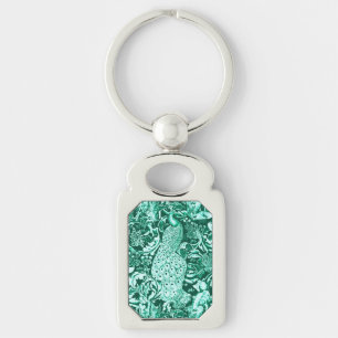 Chaveiro Art Nouveau Peacock Impressão, Turquoise e Aqua