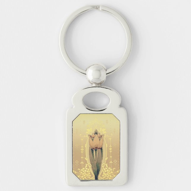 Chaveiro Art nouveau tulipa floral rosa e ouro elegante (Frente)