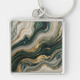 Chaveiro Arte abstrata de mármore fluido azul e dourado