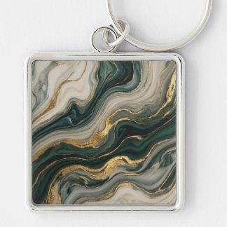 Chaveiro Arte abstrata de mármore fluido azul e dourado