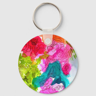Chaveiro Arte abstrata em aquarela de flores da primavera