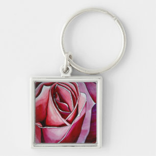 Chaveiro Arte abstrata em aquarela de rosa rosa macro flor