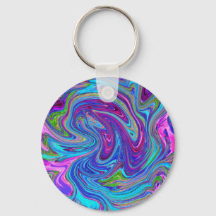 Chaveiro Arte Abstrata Retro Groovy Azul, Rosa e Roxo