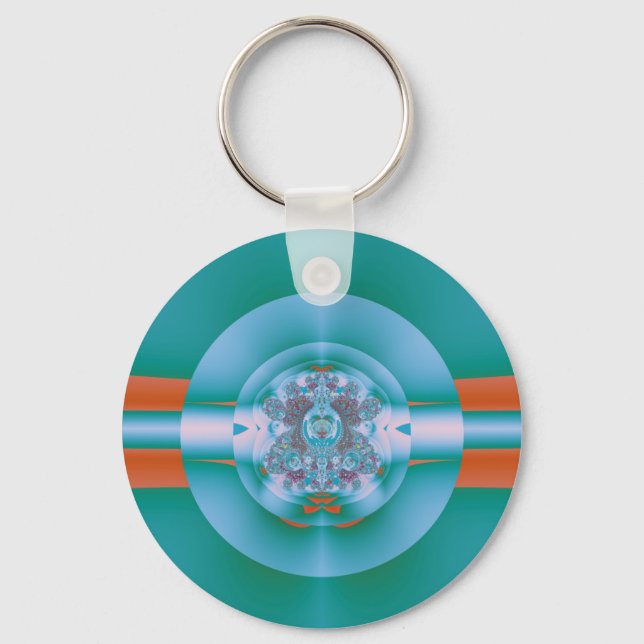 Chaveiro Arte Abstrato Coral Aqua Futurista Retro (Frente)