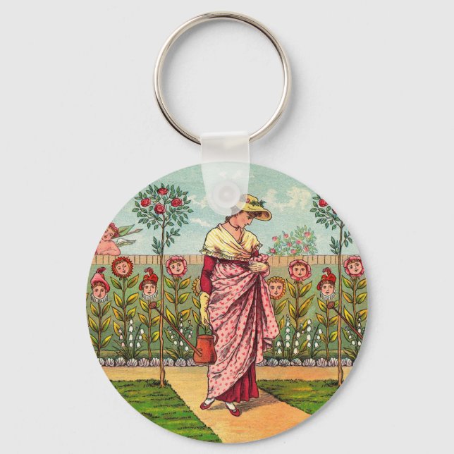 Chaveiro Arte Antigo Jardim Crescer Flor Mulher (Frente)