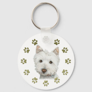 Chaveiro Arte bonito e patas do cão de Westie
