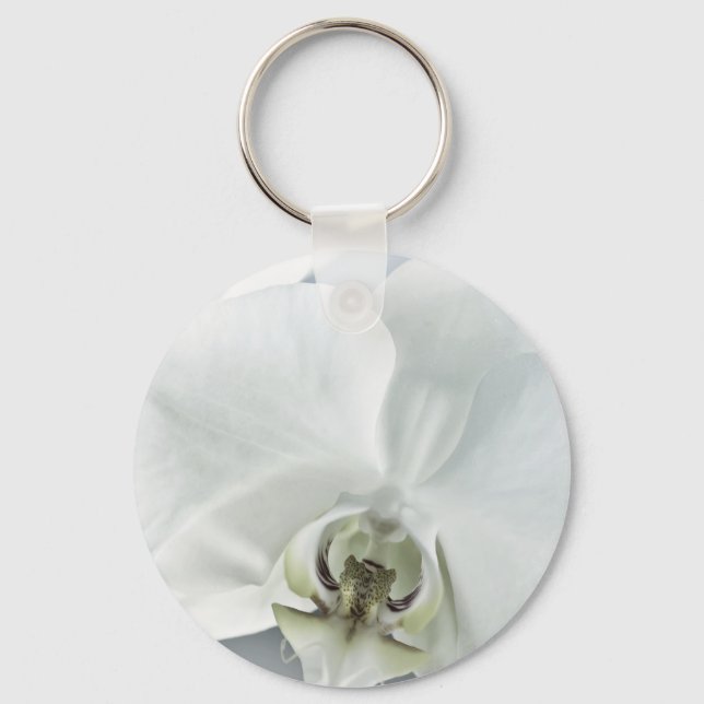 Chaveiro Arte Botânica de Orquídea Branca Elegante (Frente)