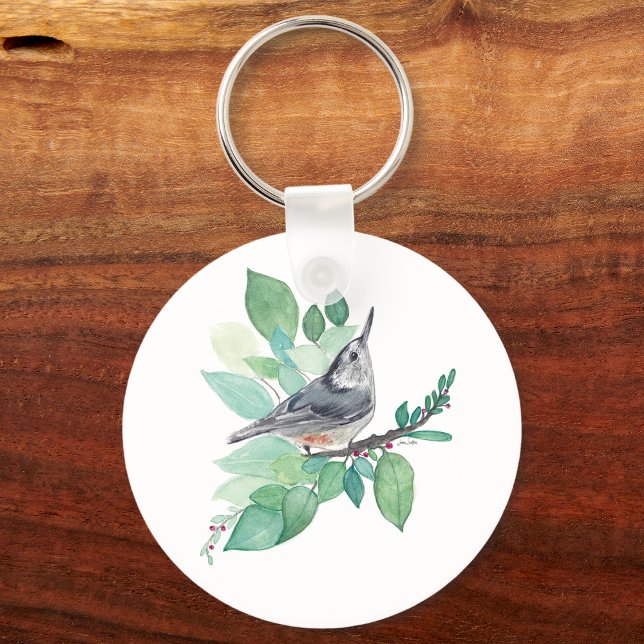 Chaveiro Arte Branca de Pássaros Nutricionais (White Breasted Nuthatch Bird Art Keychain from Jenn's Emporium. )