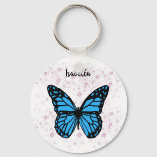 Chaveiro Arte brilhante rosa-rosa-borboleta-azul-mágica