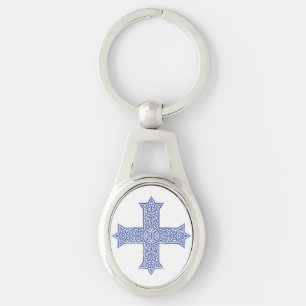 Chaveiro Arte da Cruz Copta Azul Lapis Premium