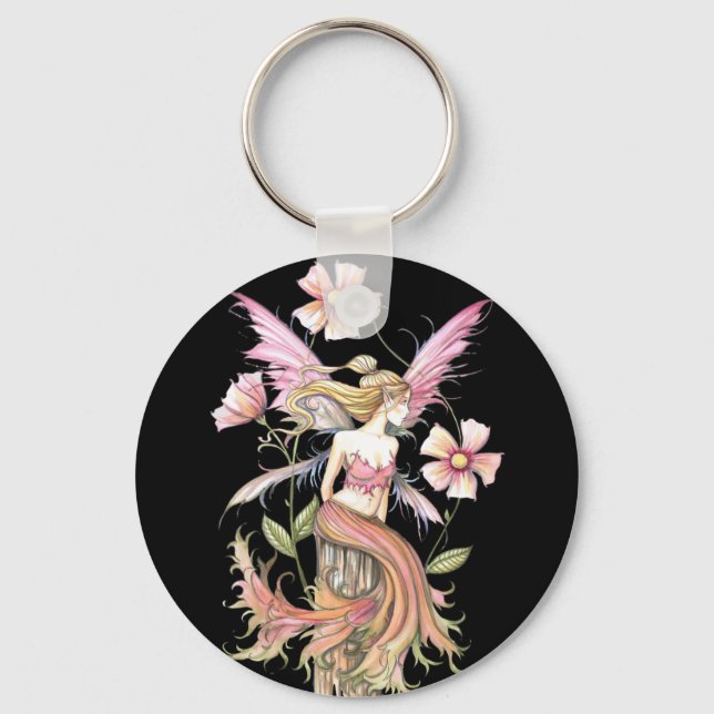 Chaveiro Arte da Fada da Flor Rosa (Frente)