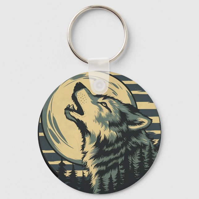 Chaveiro Arte da Lua Uivante Turquesa do Lobo (Frente)