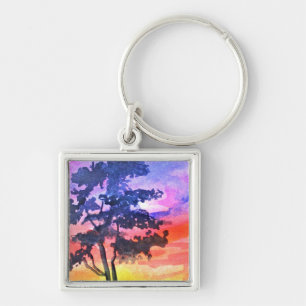 Chaveiro Arte de aquarela da paisagem do Sonho Sunset