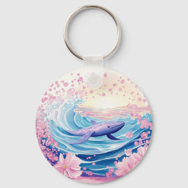 Chaveiro Arte De Baleia Azul E Rosa