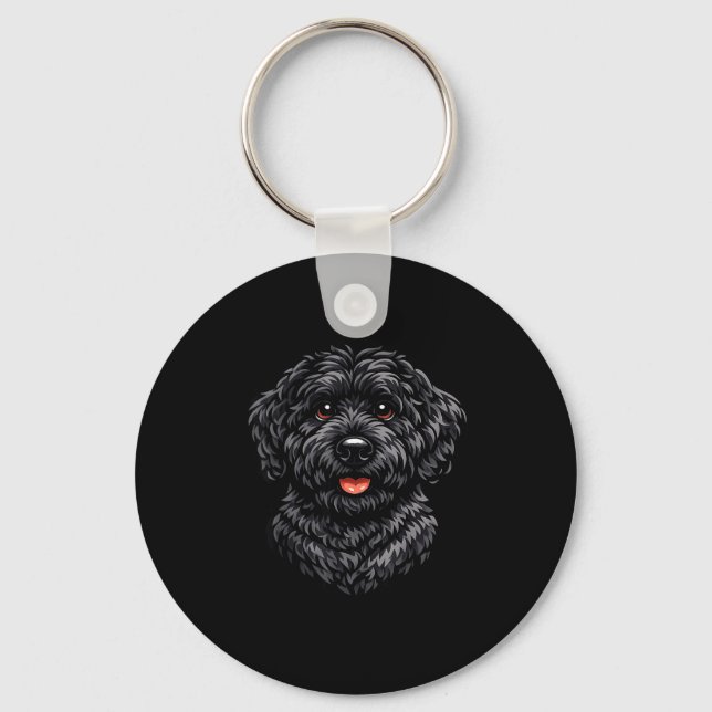 Chaveiro arte de cachorro labradoodle preto fofo para (Frente)