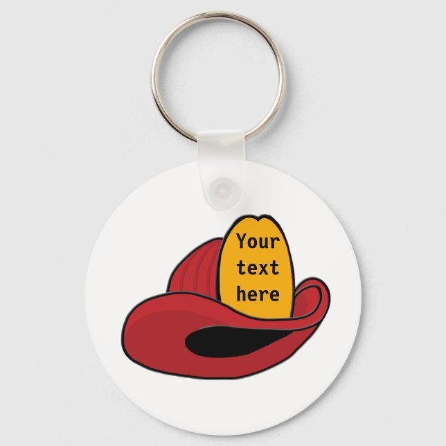 Chaveiro Arte de Cartoon Whimsical do Capacete de Bombeiro (Frente)