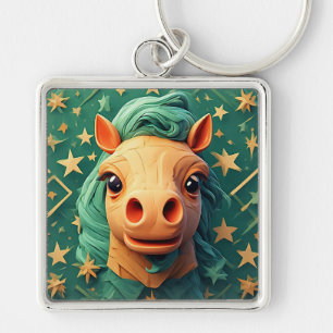 Chaveiro Arte de Cavalo de Origami Colorido com Fundo Estre