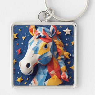 Chaveiro Arte de Cavalo de Origami Colorido com Fundo Estre