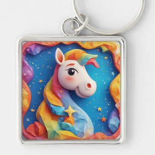 Chaveiro Arte de Cavalo de Origami Colorido com Fundo Estre