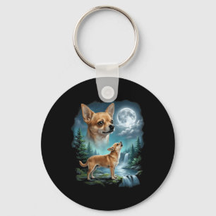 Chaveiro Arte de Chihuahua à Luz da Lua Chihuahua Uivando