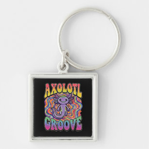 Chaveiro Arte de Chuva de Cores Retro Groovy Hippie Axolote