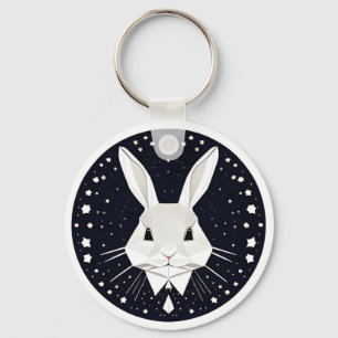 Chaveiro Arte de Coelho Geométrico com Fundo Estrelado