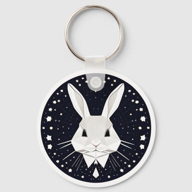 Chaveiro Arte de Coelho Geométrico com Fundo Estrelado (Frente)
