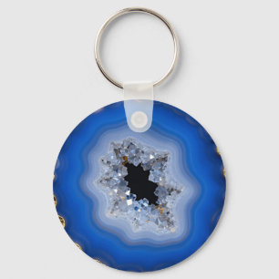 Chaveiro Arte de Cristal com Borda Dourada de Ágata Azul