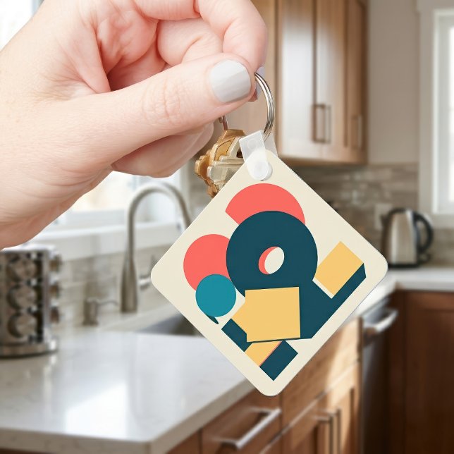 Chaveiro Arte de Design Geométrico Abstrato Retro em Risogr (Retro Abstract Geometric Risograph Art Design. Keychain)