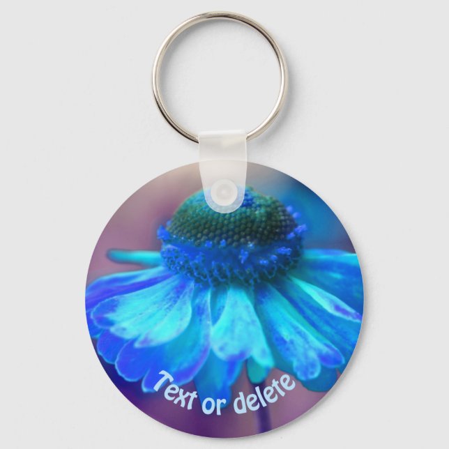 Chaveiro Arte de Flor de Zínia Azul Personalizada (Frente)
