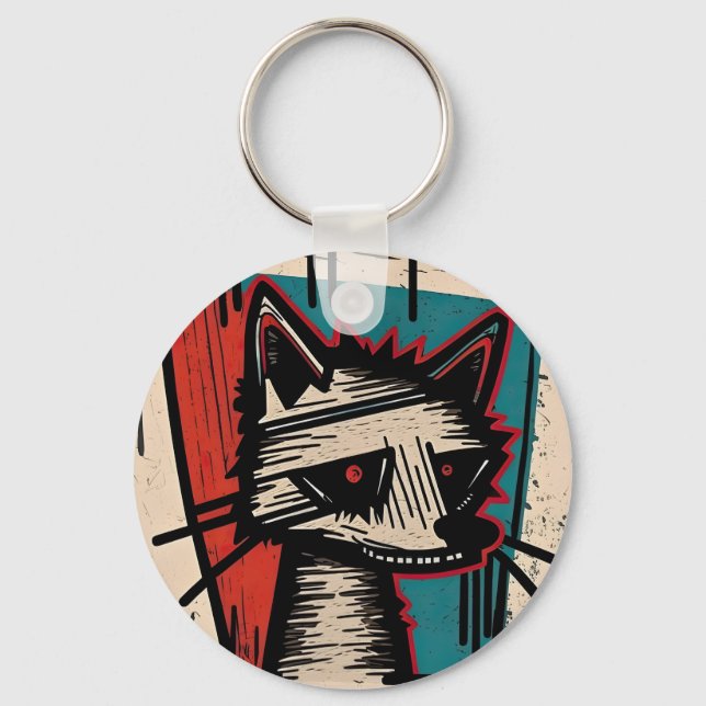Chaveiro Arte de Gato Grunge (Frente)