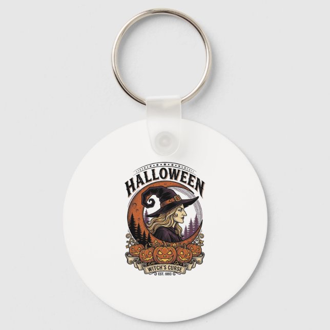 Chaveiro Arte de Gravura de Lua de Abóbora de Halloween de  (Frente)