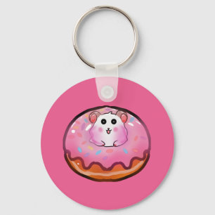 Chaveiro Arte de hamster Kawaii fofo em Donut Rosa Glasado