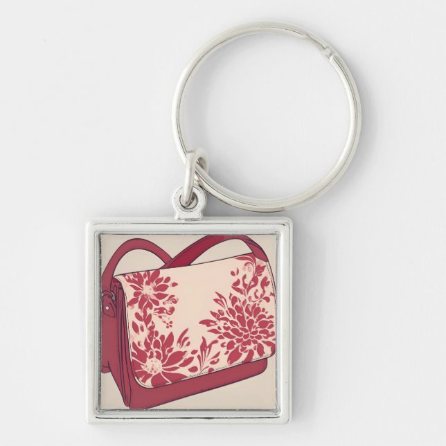 Chaveiro Arte de IA Bege e Vermelho Floral (Frente)