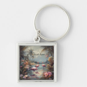 Chaveiro Arte de Lagoa Tropical de Flamingo Vintage Persona