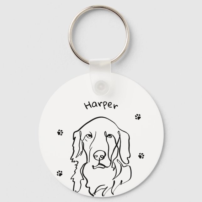Chaveiro Arte de Linha de Retriever de Ouros Personalizável (Frente)