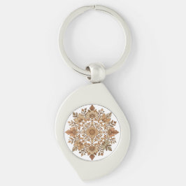 Chaveiro Arte de Mandala Floral Intrincado em Tons Marrons