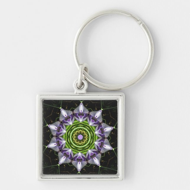 Chaveiro Arte de Mandala Floral Roxo em Caleidoscópio (Frente)