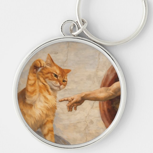 Chaveiro Arte de Meme de Gato Engraçado Criação de Adão com (Frente)